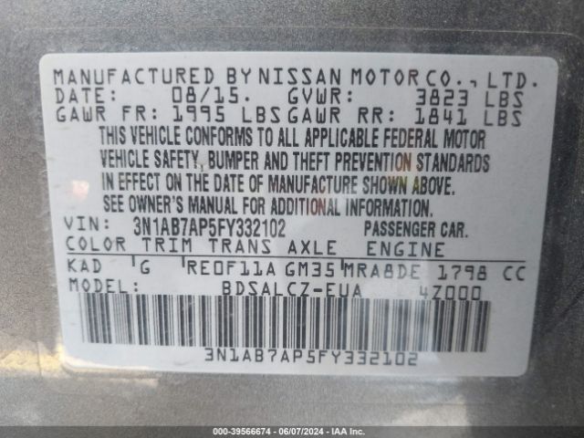 3N1AB7AP5FY332102 Nissan SENTRA S