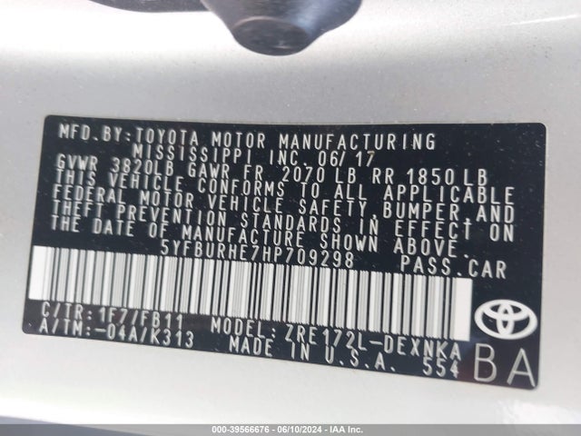 Toyota COROLLA LE 2017 5YFBURHE7HP709298 Image 9