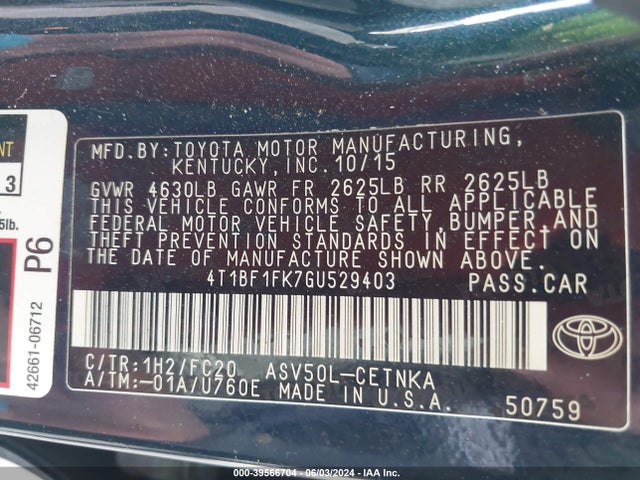 Toyota CAMRY LE 2016 4T1BF1FK7GU529403 Image 9