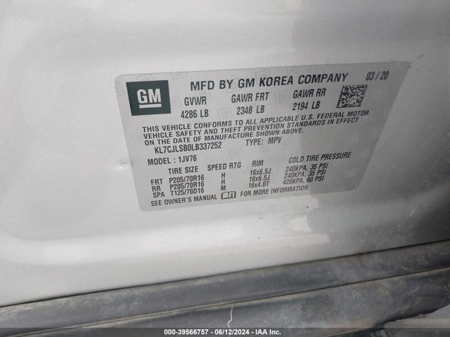 Chevrolet Trax Fwd Lt 2020 KL7CJLSB0LB337252 Image 9