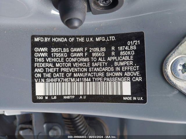 SHHFK7H67MU411844 Honda CIVIC EX