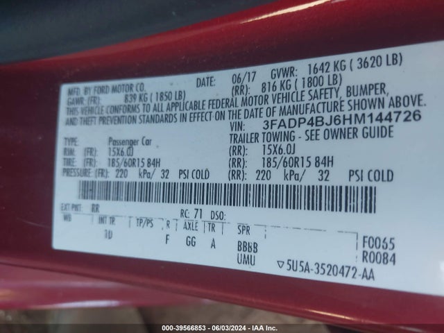 Ford FIESTA SE 2017 3FADP4BJ6HM144726 Image 9