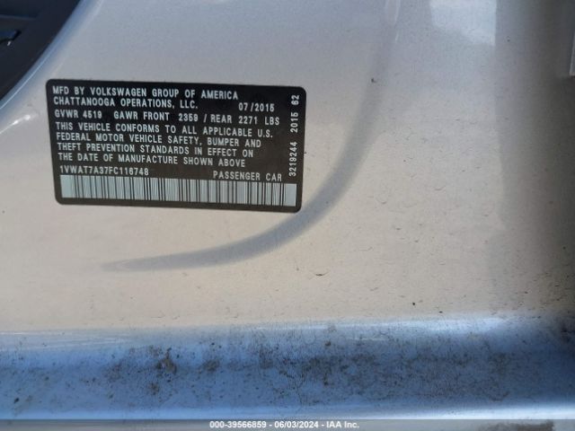 1VWAT7A37FC116748 Volkswagen Passat 1.8t Limited Edition