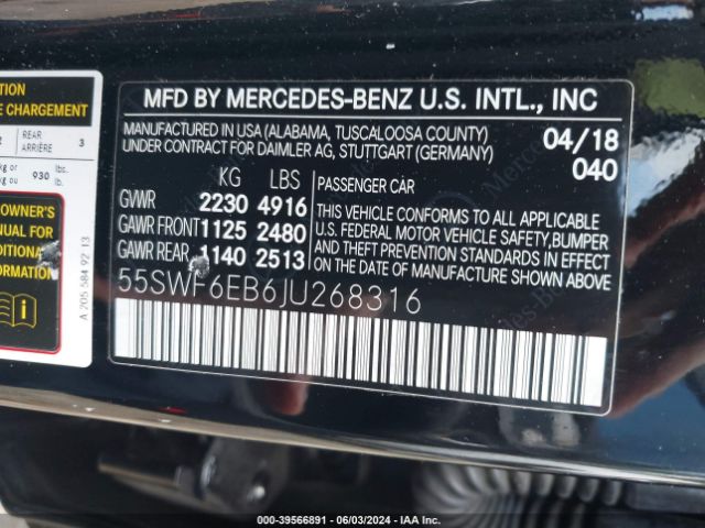 55SWF6EB6JU268316 Mercedes-Benz Amg C 43 4matic