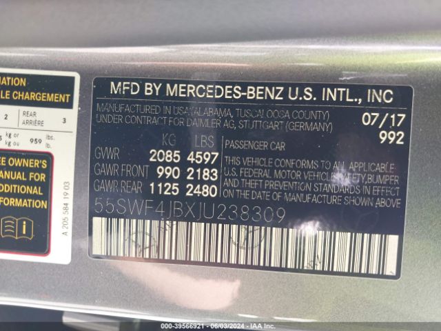 55SWF4JBXJU238309 Mercedes-Benz C 300