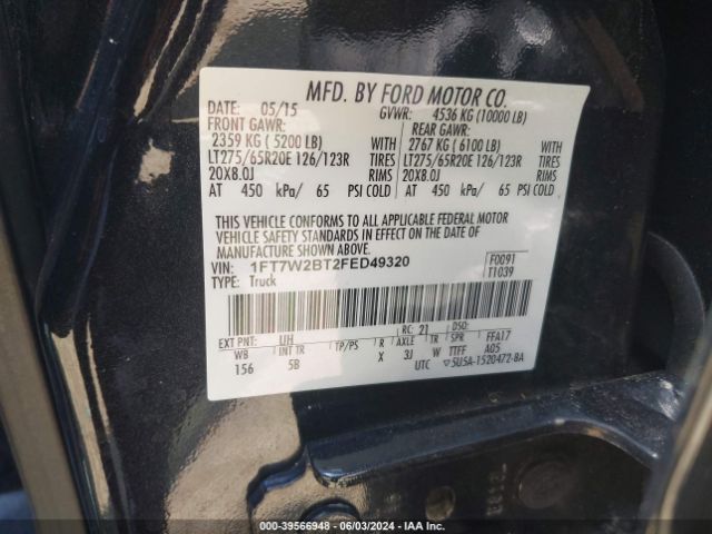 1FT7W2BT2FED49320 Ford F-250 Lariat