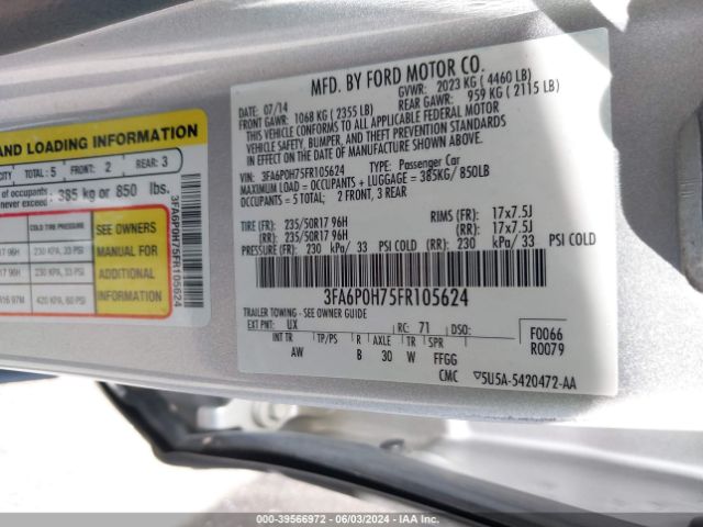 3FA6P0H75FR105624 Ford FUSION SE