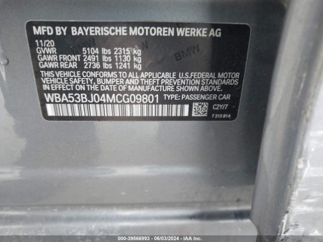 WBA53BJ04MCG09801 BMW 540I