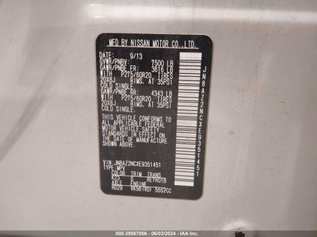 JN8AZ2NCXE9351451 Infiniti QX80