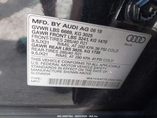 WA1VAAF73JD051395 Audi Q7 3.0t Premium