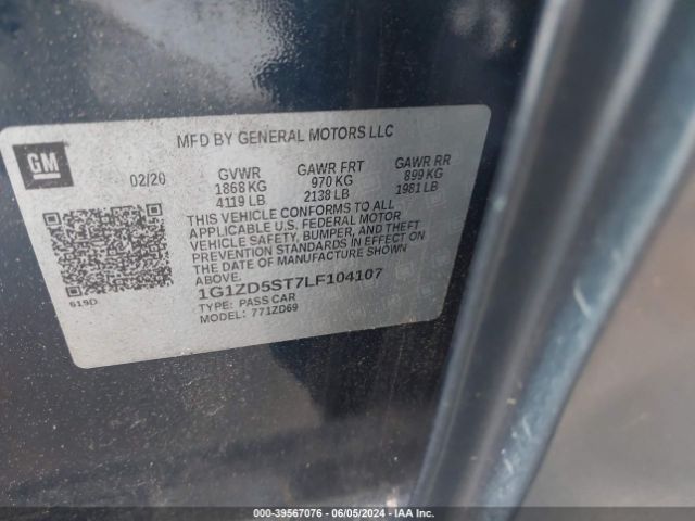 1G1ZD5ST7LF104107 Chevrolet Malibu Fwd Lt