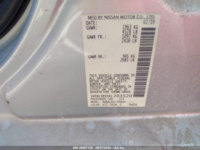 Nissan Altima 2.5 S 2019 1N4BL4BVXKC203520 Image 9