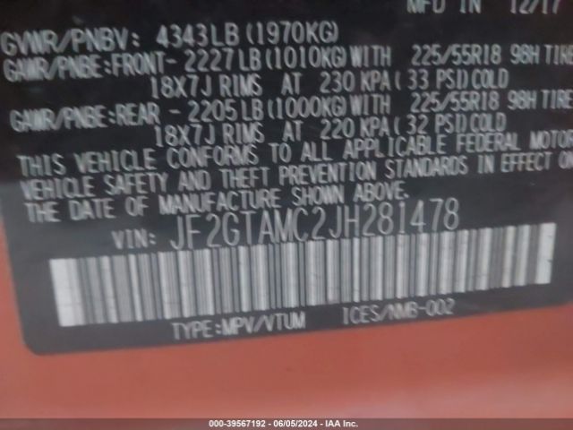 JF2GTAMC2JH281478 Subaru Crosstrek 2.0i Limited