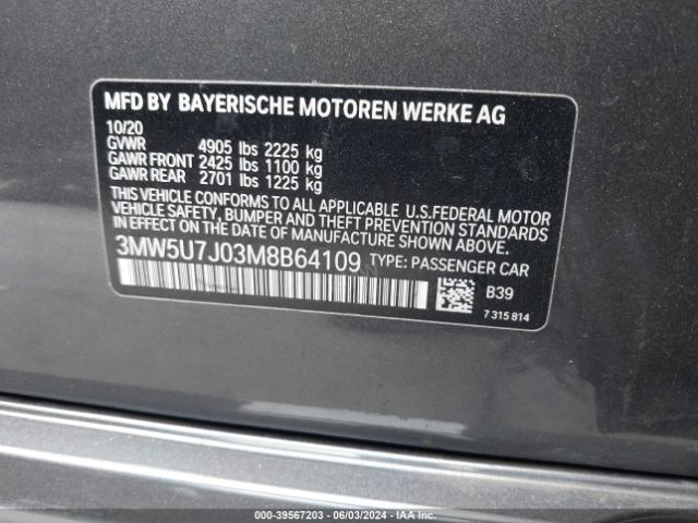 3MW5U7J03M8B64109 BMW 3 Series M340i