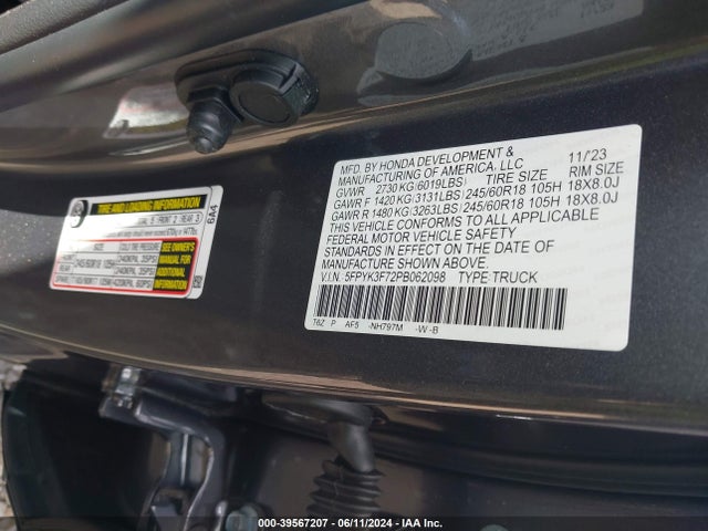 Honda Ridgeline Rtl-e 2023 5FPYK3F72PB062098 Image 9