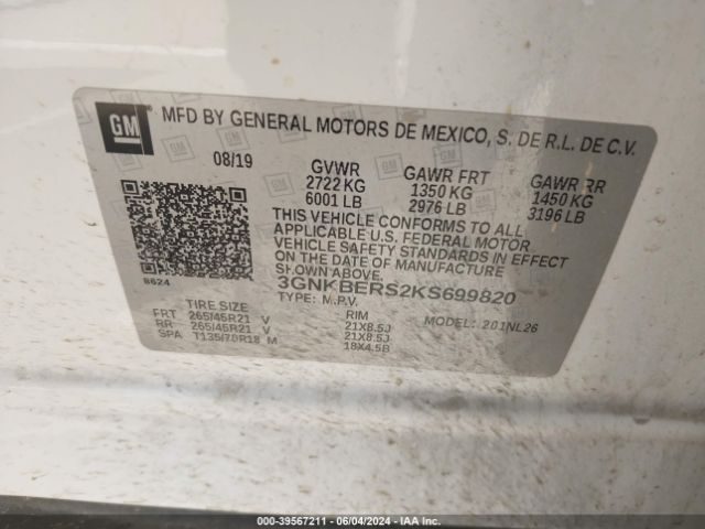 3GNKBERS2KS699820 Chevrolet BLAZER RS