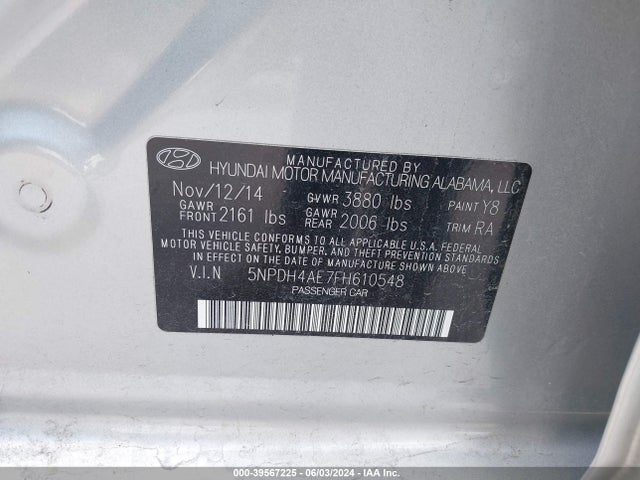 Hyundai ELANTRA SE 2015 5NPDH4AE7FH610548 Image 9