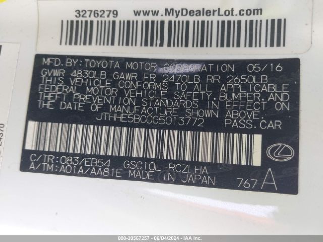 JTHHE5BC0G5013772 Lexus RC 350