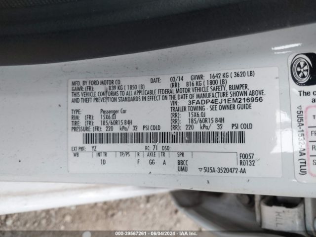 3FADP4EJ1EM216956 Ford FIESTA SE