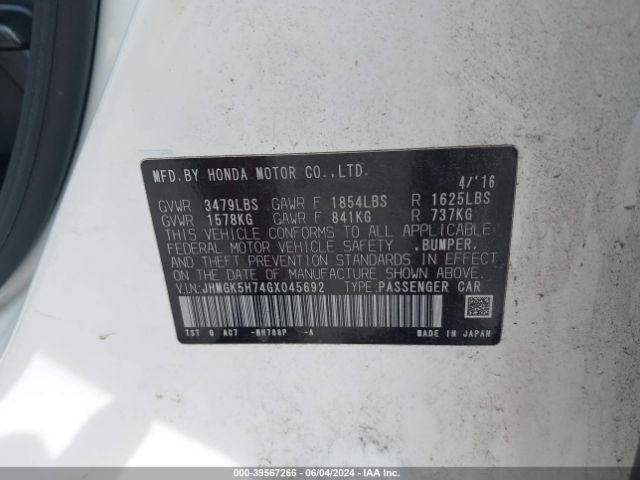 JHMGK5H74GX045692 Honda FIT EX