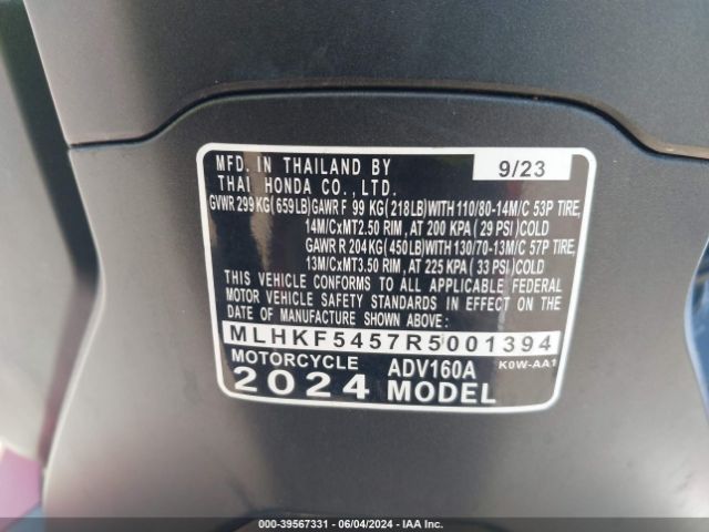 2024 HONDA ADV160 MLHKF5457R5001394 Photo 9