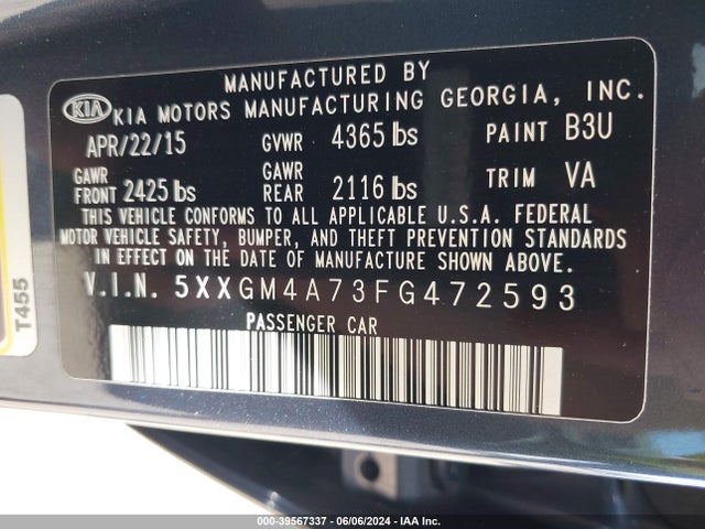 KIA Optima Lx 2015 5XXGM4A73FG472593 Image 9