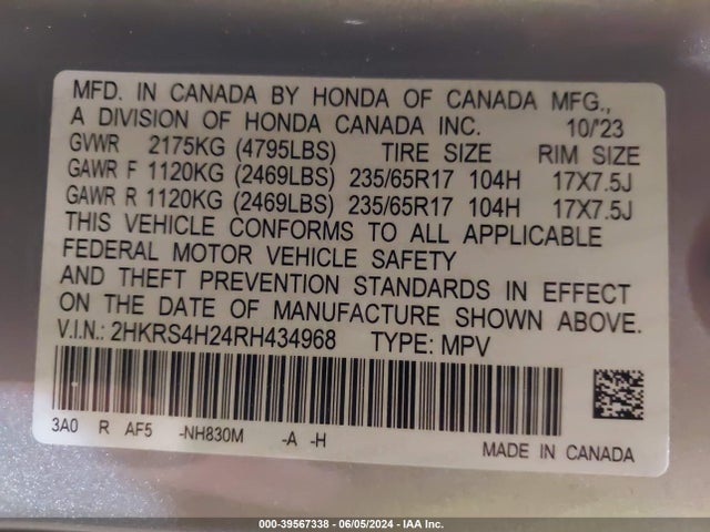 Honda Cr-v Lx Awd 2024 2HKRS4H24RH434968 Image 9