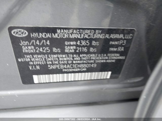 5NPEB4AC1EH880149 Hyundai SONATA GLS
