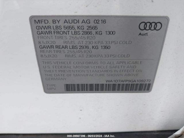 WA1D7AFP9GA109272 Audi Q5 3.0t Premium Plus