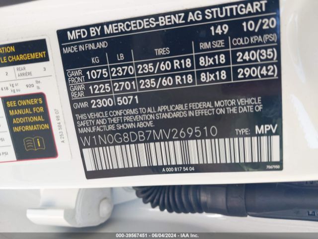 W1N0G8DB7MV269510 Mercedes-Benz Glc 300 Suv