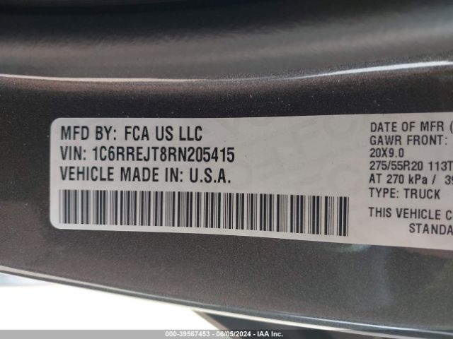 1C6RREJT8RN205415 RAM 1500 Laramie  4x2 5'7 Box