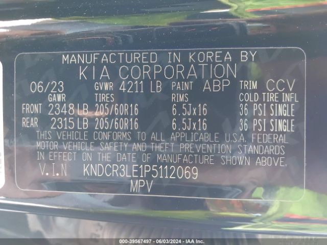KNDCR3LE1P5112069 KIA NIRO EX
