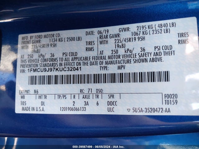 Ford Escape Titanium 2019 1FMCU9J97KUC32041 Image 9