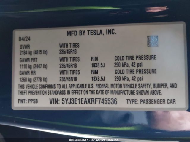 2024 TESLA MODEL 3 5YJ3E1EAXRF745536 Photo 8