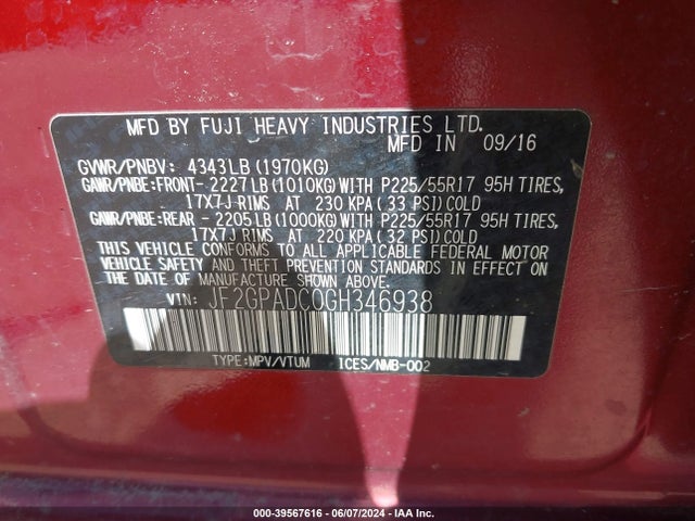 Subaru Crosstrek 2.0i Premium 2016 JF2GPADC0GH346938 Image 9
