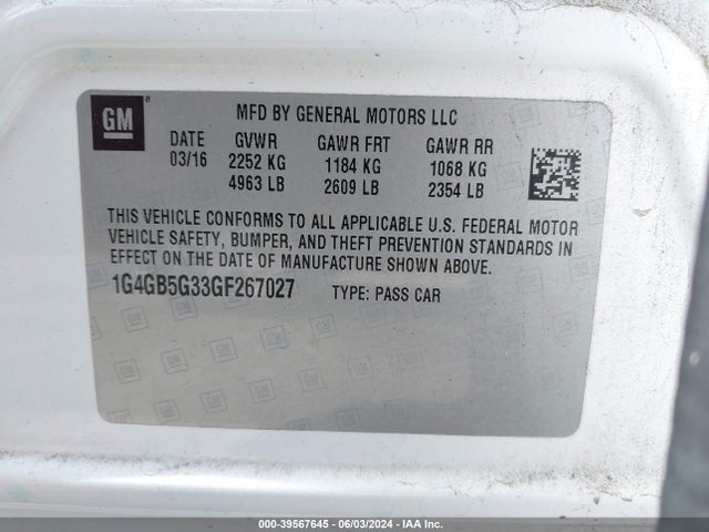 Buick Lacrosse Leather 2016 1G4GB5G33GF267027 Image 9