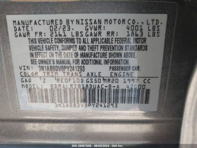 3N1AB8DV8PY241293 Nissan Sentra Sr Xtronic Cvt