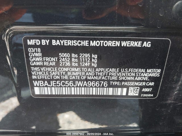 WBAJE5C56JWA96676 BMW 540I