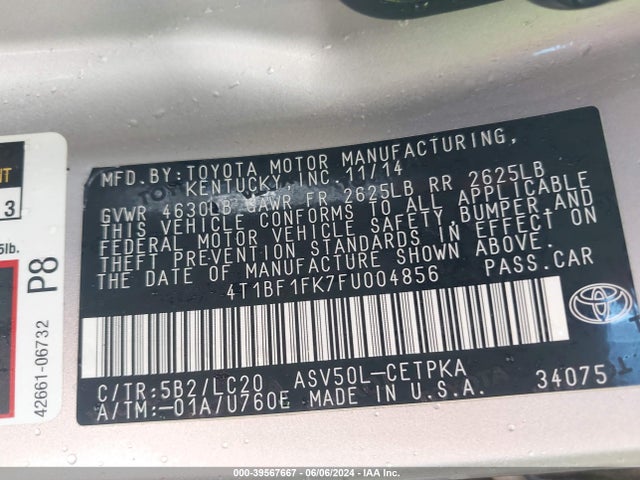Toyota CAMRY XSE 2015 4T1BF1FK7FU004856 Image 9