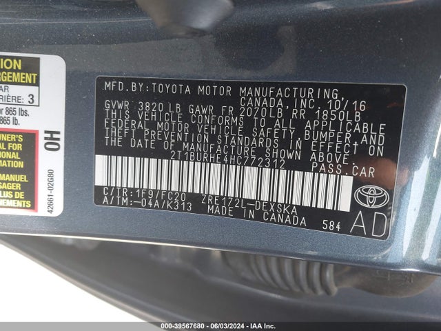 Toyota COROLLA SE 2017 2T1BURHE4HC772312 Image 9