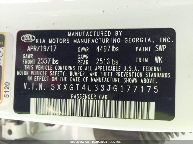 KIA Optima Lx 2018 5XXGT4L33JG177175 Image 9