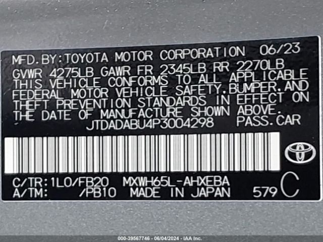 JTDADABU4P3004298 Toyota Prius Le Awd-e