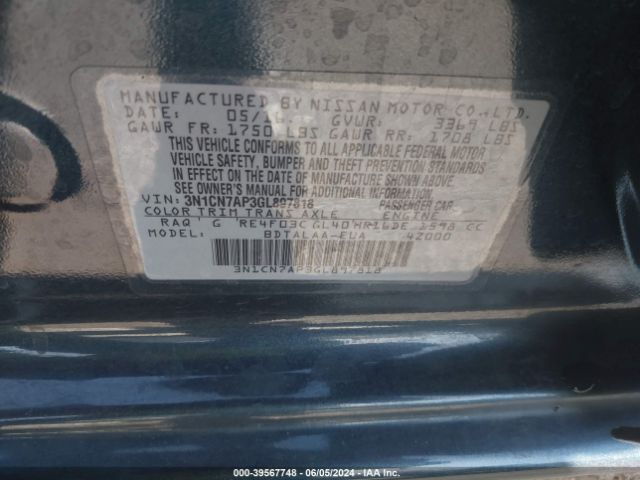 3N1CN7AP3GL897818 Nissan Versa 1.6 S