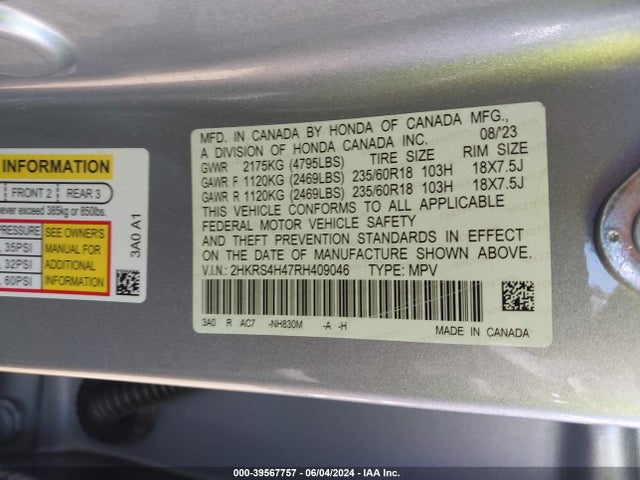 Honda Cr-v Ex Awd 2024 2HKRS4H47RH409046 Image 9