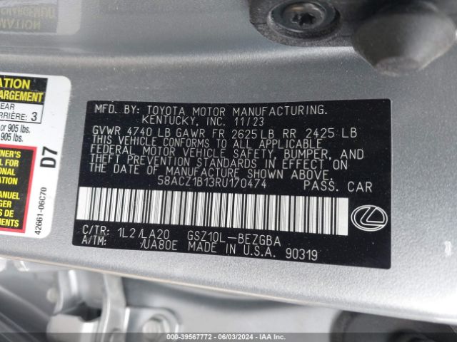58ACZ1B13RU170474 Lexus ES 350