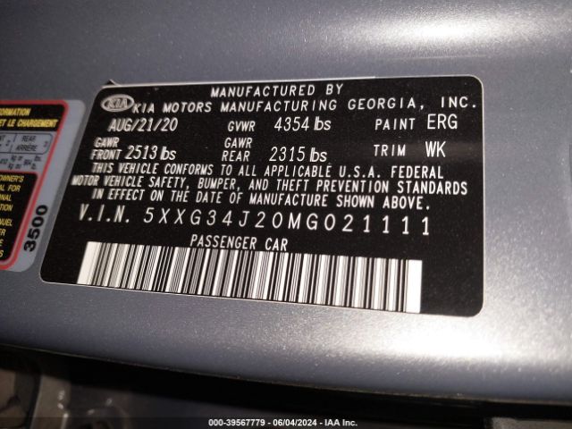 5XXG34J20MG021111 KIA K5 EX