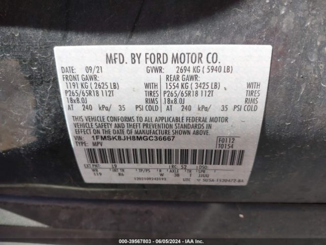 1FMSK8JH8MGC36667 Ford Explorer Timberline