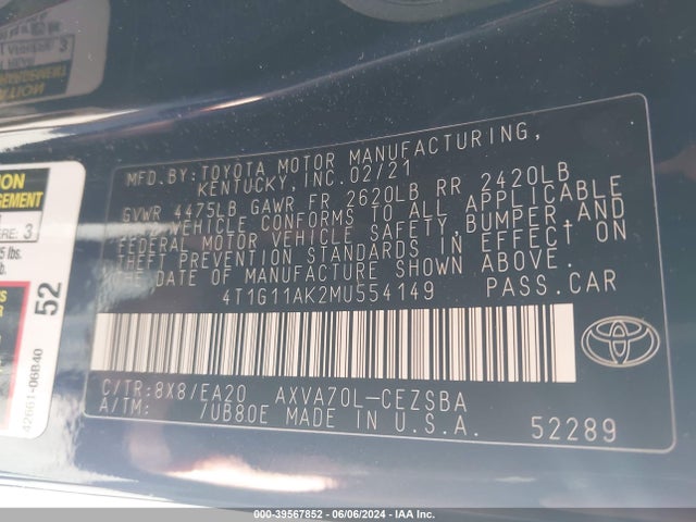 Toyota CAMRY SE 2021 4T1G11AK2MU554149 Image 9