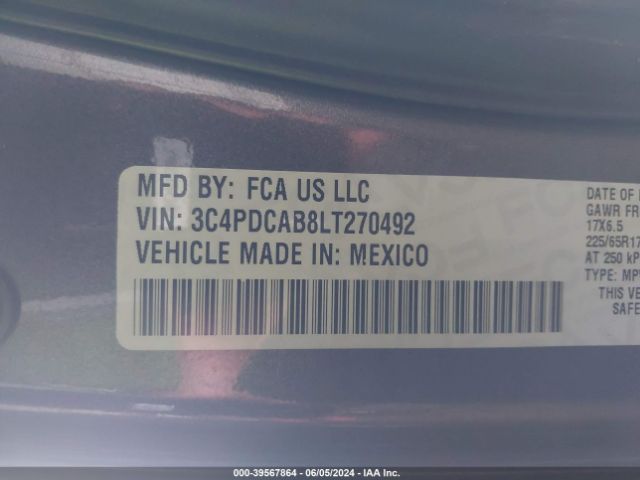 3C4PDCAB8LT270492 Dodge Journey Se Value