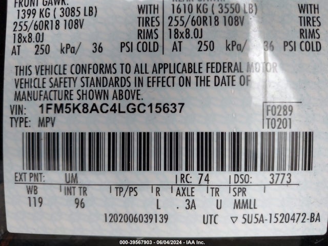 Ford Police Interceptor Utility 2020 1FM5K8AC4LGC15637 Image 9